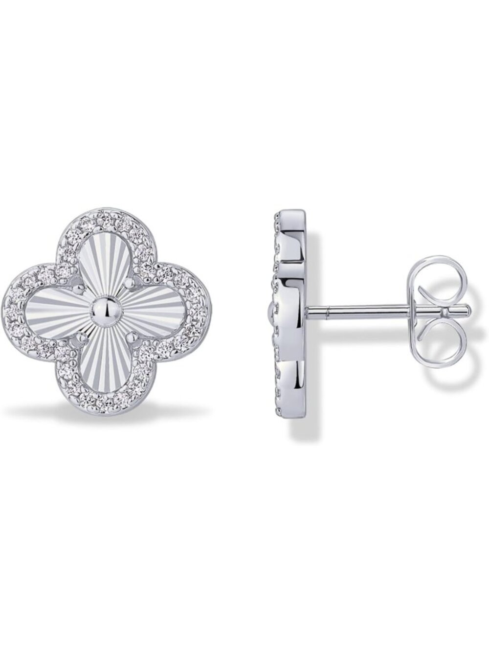 Gold Clover Earrings for Women, 14K Plated Four Leaf Studs with CZ Sparkle